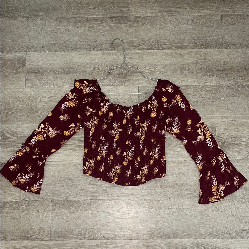 Altar’d State Fall Ruffle Bell Sleeve Crop Top